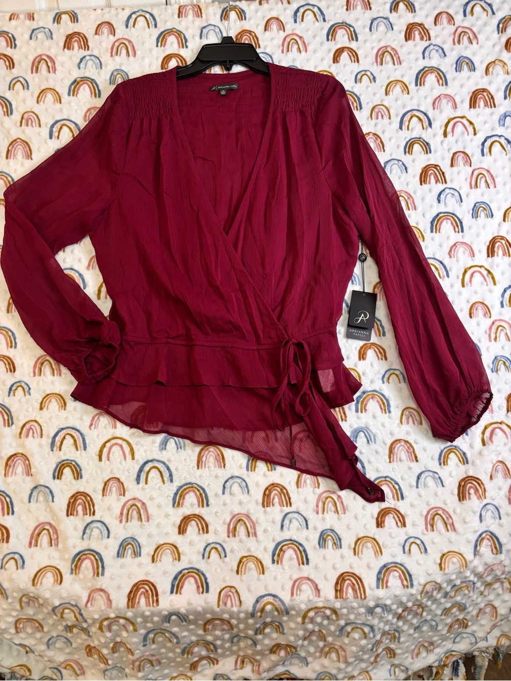 Adrianna Papell Wine Red Wrap Blouse